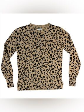 J. Crew 100% Cashmere Leopard Print Crewneck Sweater - Tan/Black Sz XS